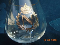 Dombor arany korona és empire masnis,babérkoszorús, monogramos NAPÓLEON  brandy pohár