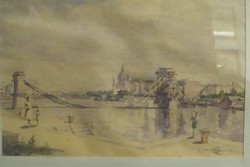 Budapest  Lánchíd - akvarell 1946
