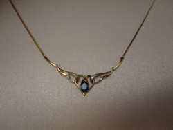 Tömör arany collier nyakék, kék zafír és brill csiszolású gyémánt kövekkel
