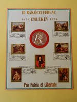 II. Rákóczi Ferenc 300 éves évfordulojára kiadott emlék lap.