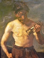 Kukán Géza ( 1890-1936) Bányász lámpással c olajfestménye 98x78 cm EREDETI GARNCIÁVAL !!!!