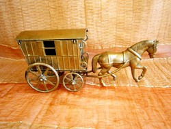 Antik réz lovas kocsi, fiáker 31 cm hosszú, 1,6 kg