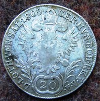 I.Ferenc ezüst 20 krajcár 1805 B