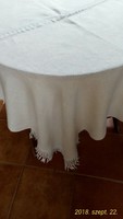 Antique, monogrammed snow-white, damask tablecloth, 160 x 160 cm + the fringe