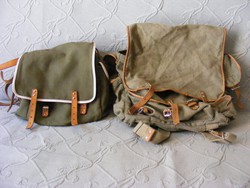 2 db régi vászon táska és hátizsák bőr szíjjakkal