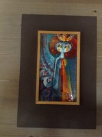 Régi Béni Mária tűzzománc festmény fa táblán