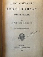 DR. WERNER REZSŐ A BÖLCSÉSZETI JOGTUDOMÁNY 1892 BUDAPEST