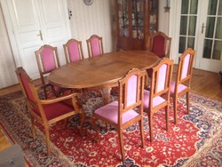 Antik 8 személyes ebédlőasztal székekkel
