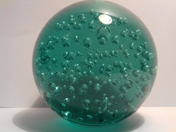 Türkiz zöld üveg buborékos levélnehezék 935 g