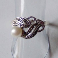 Gyöngy, igazgyöngy gyűrű, Sterling 925. ezüst a