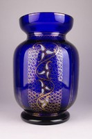 0T273 Aranyozott kék színű parádi üveg váza 28 cm