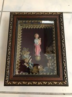 Álomszép Mária Kis Jézus térhatású régi házi oltár, kép.