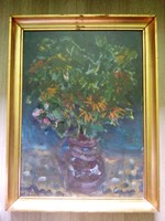Zsigmond Uhrig - still life with flowers - oil / wood fiber painting gallery large size