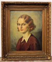 Kövér Gyula ( 1883-?) Fiatal hölgy portréja c. olajfestménye 70x60 cm Eredeti Garanciával!!