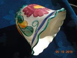 Majolika kézzel festett,karcolt színes virágokkal,fodros permemmel,nagy kaspó 13,5 cm