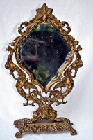 Historizáló bécsi bronz asztali tükör eredeti működőképes állapotban figurális
