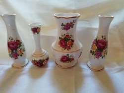 4 db Gyönyörű rózsás angol porcelán váza együtt eladó