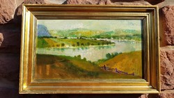 Ujváry lajos: dunakanyar landscape, oil painting, laparade picture frame