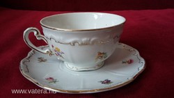 Zsolnay arany tollazott virágos barokk teás csésze + alátét tányér - RITKA !