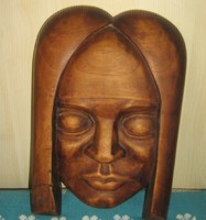 Antik trópusi fából készült női fej falikép