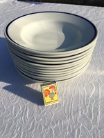 12 darab Zsolnay kék szegélyes fehér porcelán mélytányár tányér készlet 