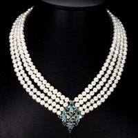 Luxus egyedi munka barok fehér gyöngy zafir es sky kék topaz 925 ezüst nyaklánc