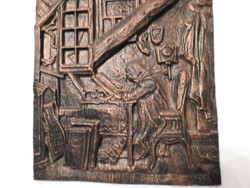 A scientist at work - bronzed heavy mural - wall relief