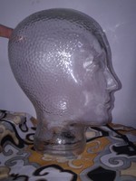 Parókatartó üveg modell fej, art deco üvegfej