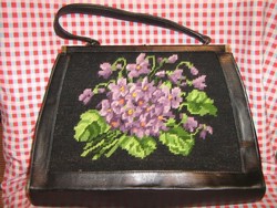 Gyönyörű antik vintage ibolyás gobelin kézimunka táska