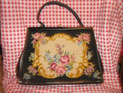Gyönyörű antik vintage rózsás gobelin kézimunka táska