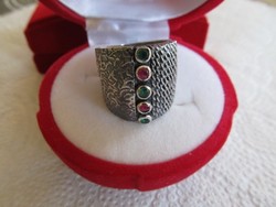 Antikolt smaragd rubin köves 925 ezüst gyűrű 10,2gr 57-es