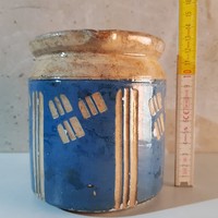 Kék és fehérmázas, rovátkolt mintás kerámia tejes csupor (460)