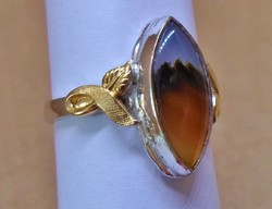 Egyedi szép régi arany-ezüst gyűrű achát kővel