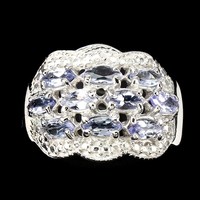 Gyönyörű  TOP  kék lilas Tanzanite 925 ezüst gyűrű Naveta csiszolas merete 58 