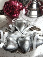 6 db ezüst szív karácsonyfadísz 
