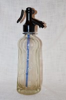 Bakelit fejű szódásüveg Csepeli Vasművek jelzéssel és kék üveg csővel