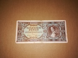 Százezer Pengős, régi bankjegy  1945-ből .