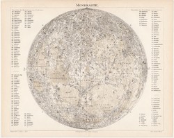 Holdtérkép, térkép 1896, eredeti, német, csillagászat, régi, Hold, bolygó