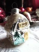 3 db antik üveg házikó, makk, csepp karácsonyfadísz 