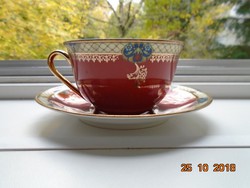  Altwien és Karlsbad Stilmalerei K.M.K.vár jel,szecessziós teás csésze alátéttel,  zsánerjelenettel