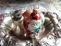 3 db régi üveg télapó, gomba, harang karácsonyfadísz 