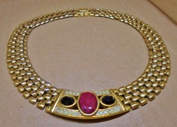 Mesés  antik vastag aranyozott valódi rubin onix  nyakék