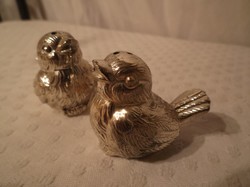 Sótartók - ezüstözött - miniatűr - Angol  - tömör - nehéz - dagadt madárkák - 4,5 x 3,5 x 2,5 cm