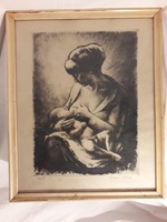 MOST ALACSONY ÁR!! Kórusz József - ANYA - szignózott rézkarc - 1964