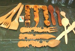 Népies fa kanál, villa, kés használati és parasztház dekorációs csomag egyben