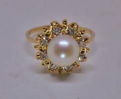 Különleges antik valódi gyöngy,gyémánt  18kt aranygyűrű