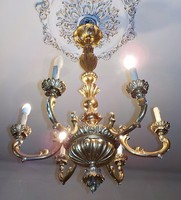 6 karos faragott aranyozott barokk fa csillár 
