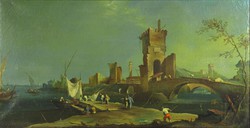 Olasz festő : XVIII. sz.-i mediterrán kikötő képe