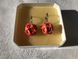 Álomszép  korall rózsa 925-ös ezüst fülbevaló