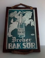 Vintage retró Dreher Bak sör kép, fa keretben